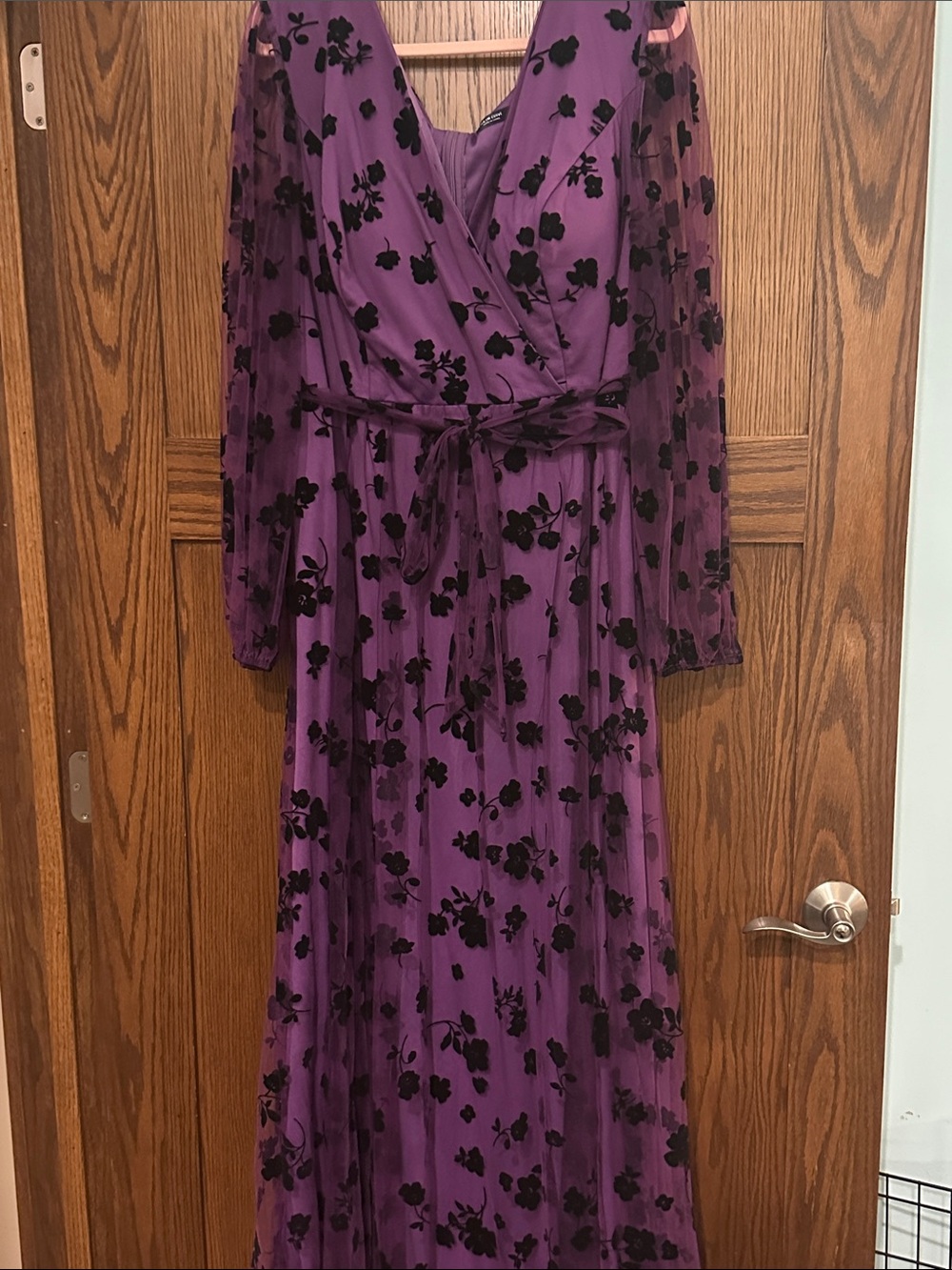 SHEIN Purple Maxi Dress with Black Floral Velvet Flocking